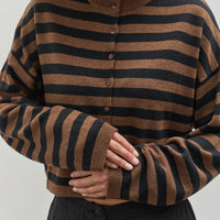 Cordera Merino Wool Striped Cardigan, Black/Brown
