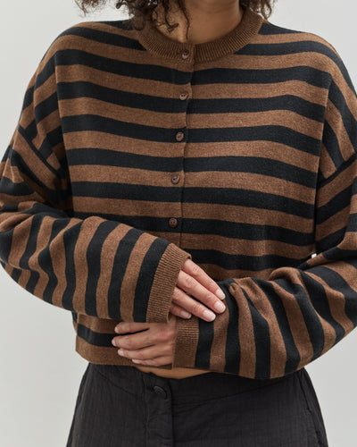 Cordera Merino Wool Striped Cardigan, Black/Brown