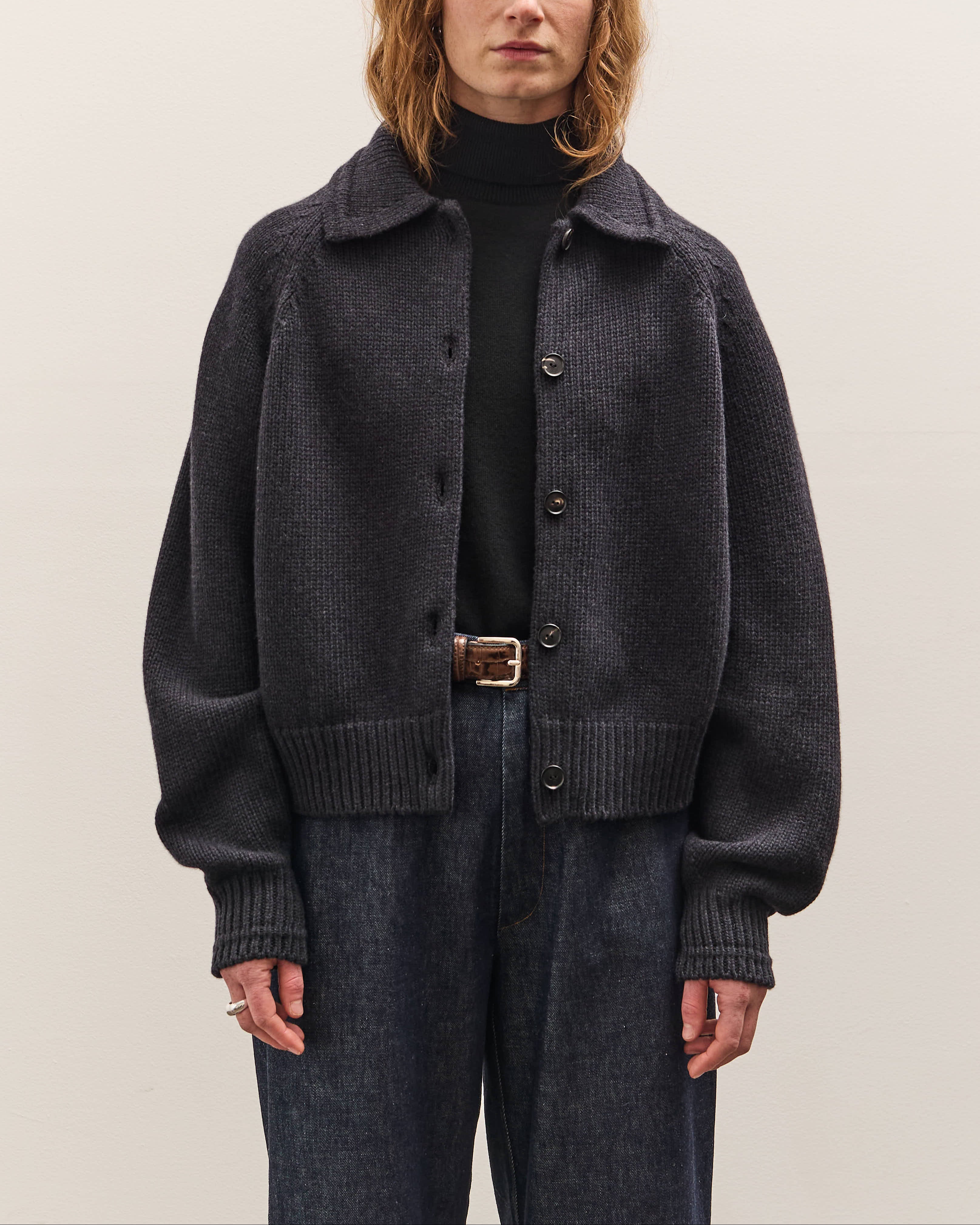 Cordera Merino Wool Collar Cardigan, Anthracite – Glasswing