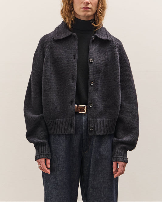 Cordera Merino Wool Collar Cardigan, Anthracite