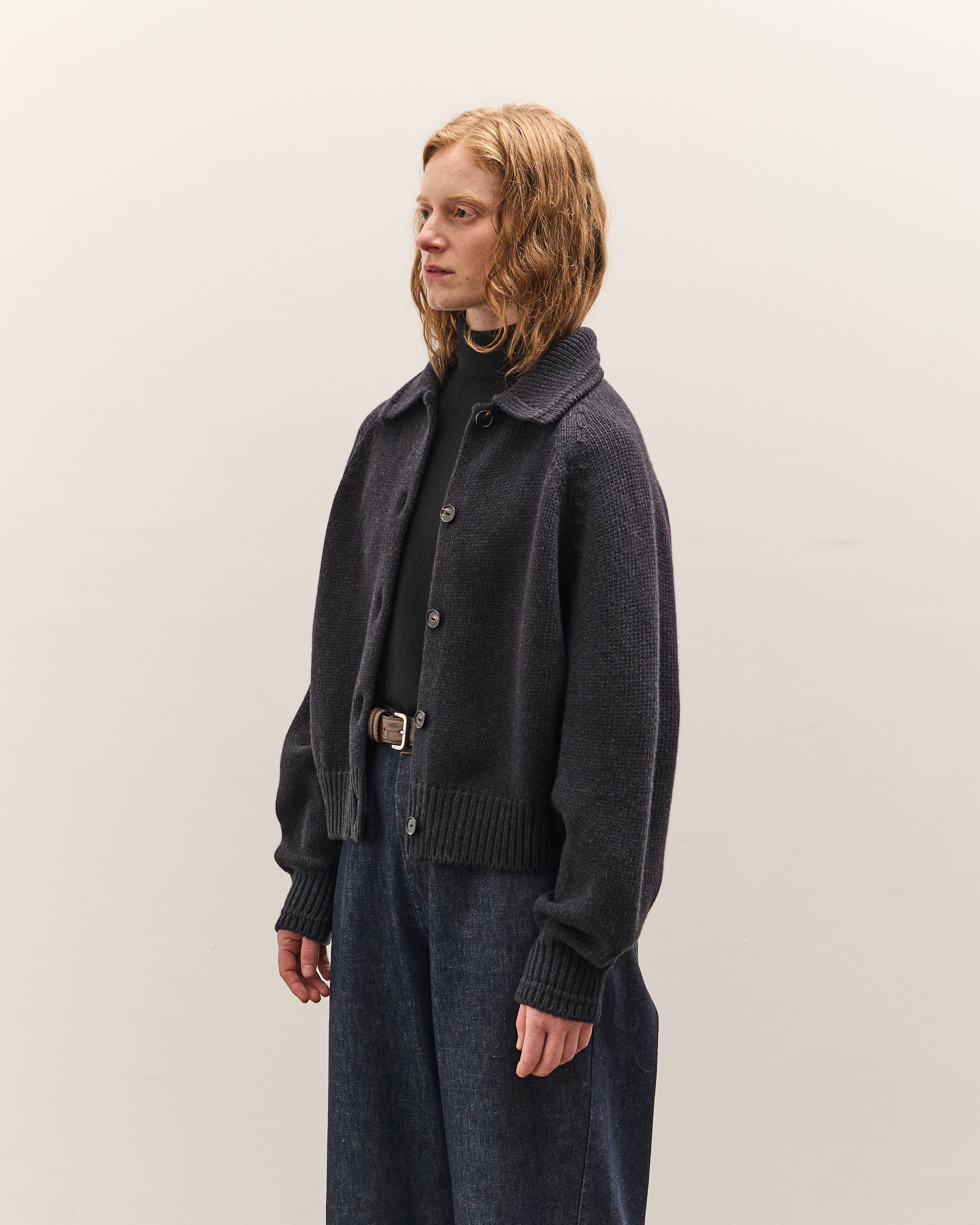 Cordera Merino Wool Collar Cardigan, Anthracite – Glasswing