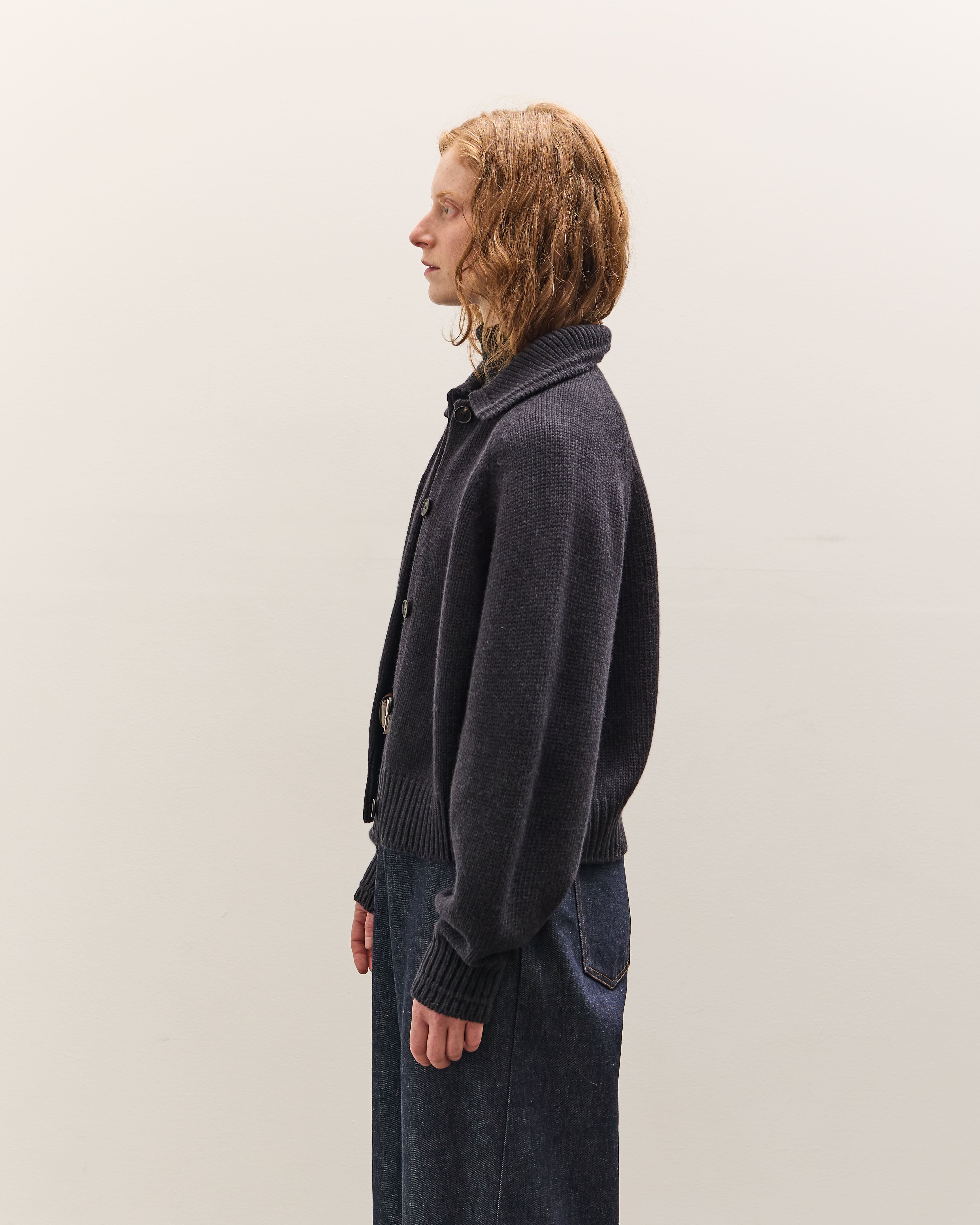 Cordera Merino Wool Collar Cardigan, Anthracite – Glasswing