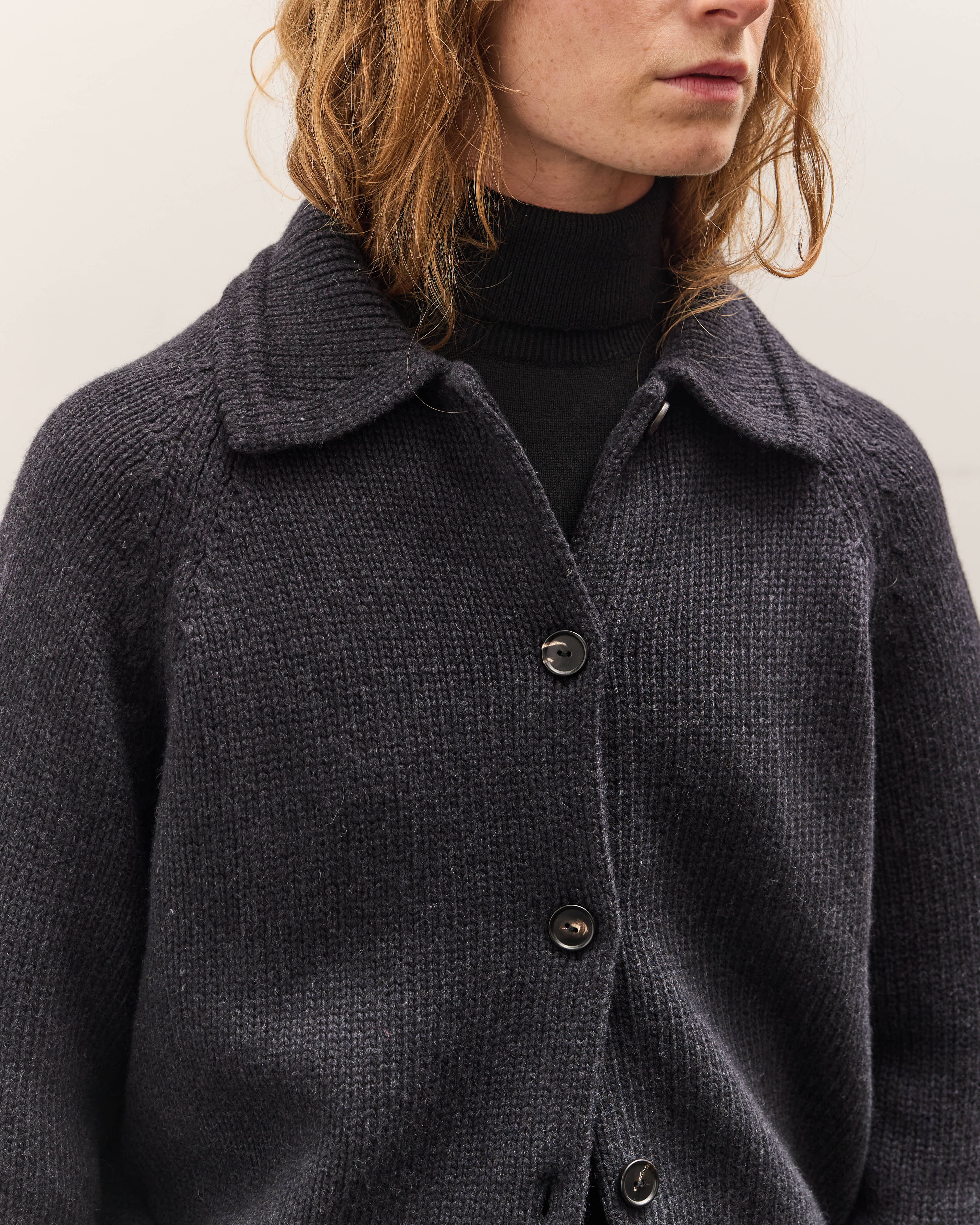 Cordera Merino Wool Collar Cardigan, Anthracite – Glasswing