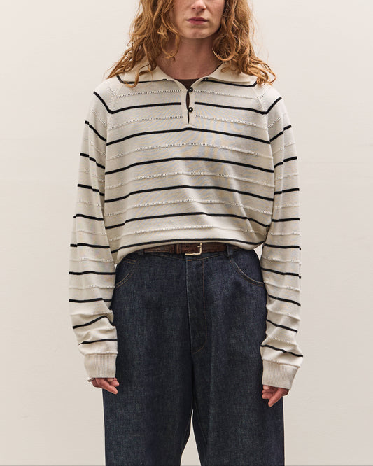 Cordera Merino Wool Striped Polo, White