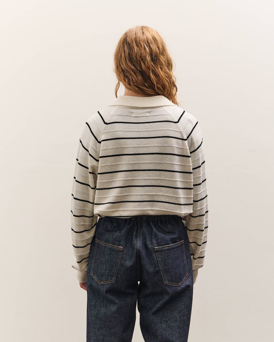 Cordera Merino Wool Striped Polo, White