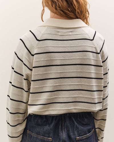 Cordera Merino Wool Striped Polo, White