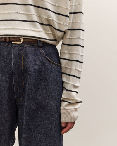 Cordera Merino Wool Striped Polo, White