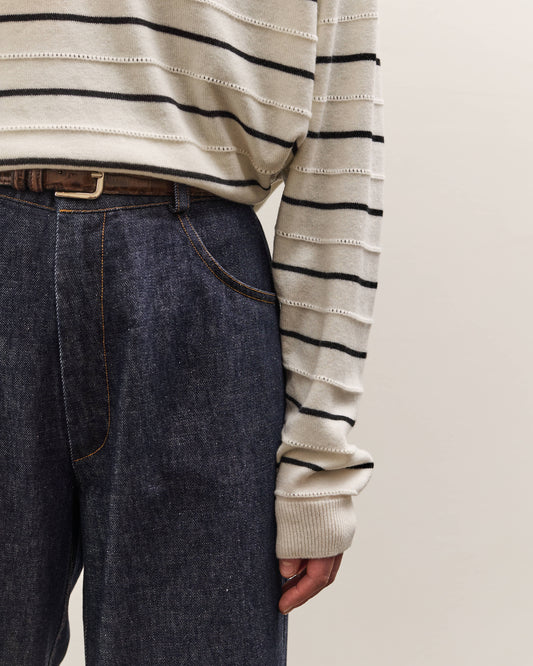 Cordera Merino Wool Striped Polo, White