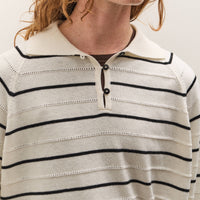 Cordera Merino Wool Striped Polo, White