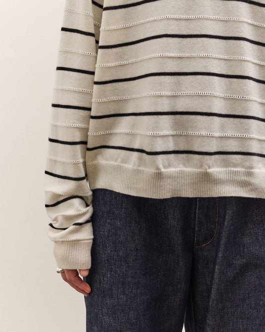 Cordera Merino Wool Striped Polo, White