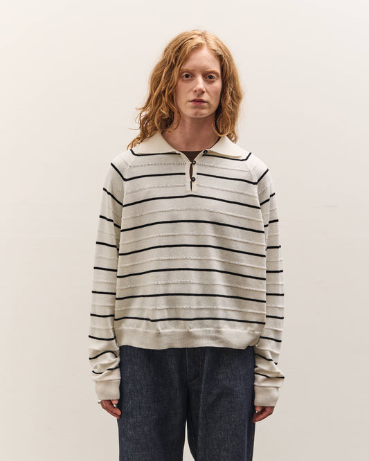 Cordera Merino Wool Striped Polo, White