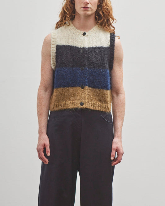 Cordera Mohair Striped Waistcoat, Brown Multi