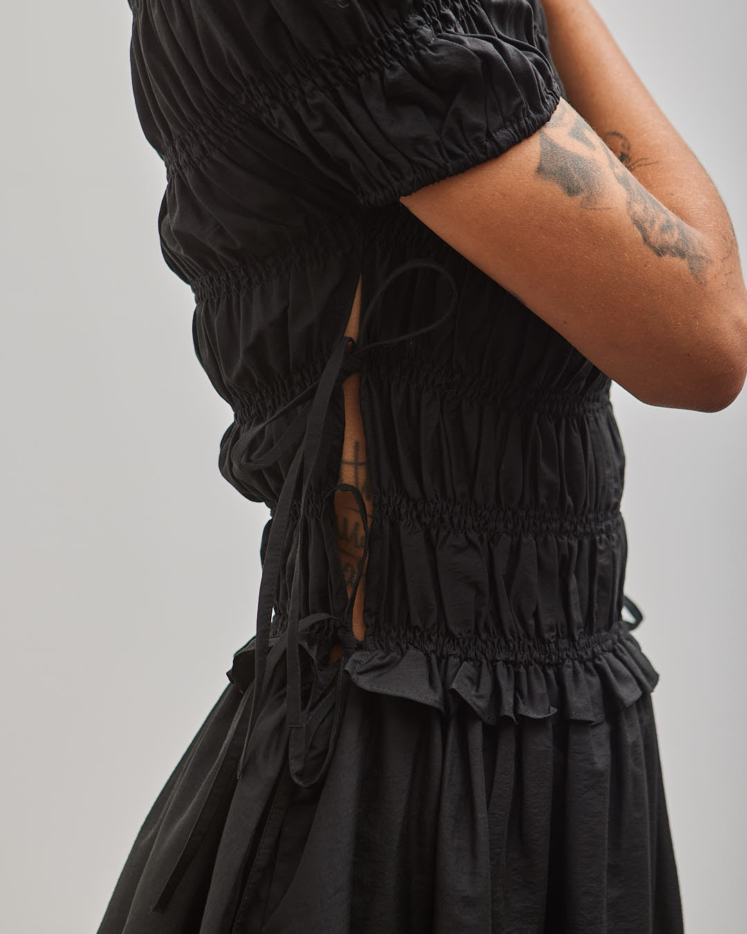 Cordera Sculpted Dress, Black, Detail Shot