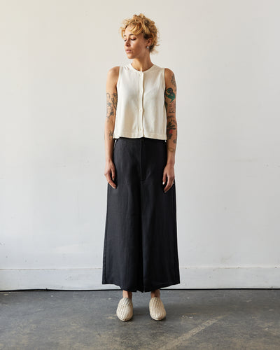 Cordera Skirt Linen Pants, Black