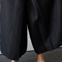 Cordera Skirt Linen Pants, Black