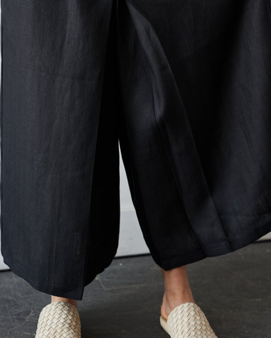 Cordera Skirt Linen Pants, Black