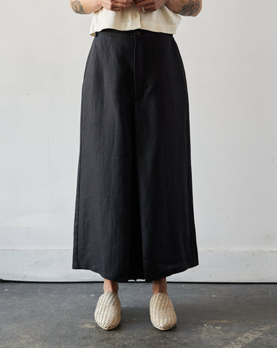 Cordera Skirt Linen Pants, Black