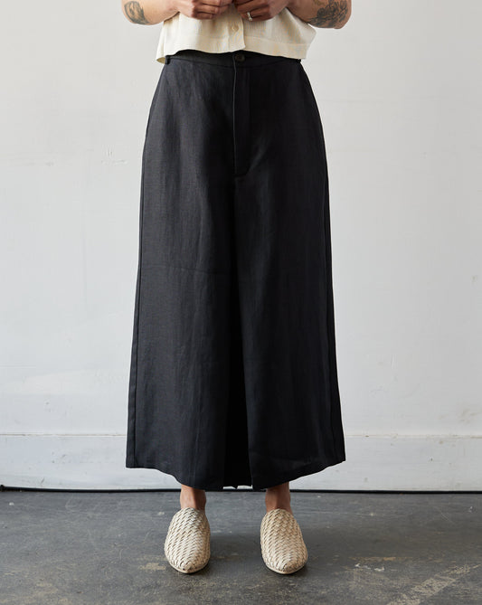 Cordera Skirt Linen Pants, Black