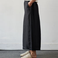 Cordera Skirt Linen Pants, Black