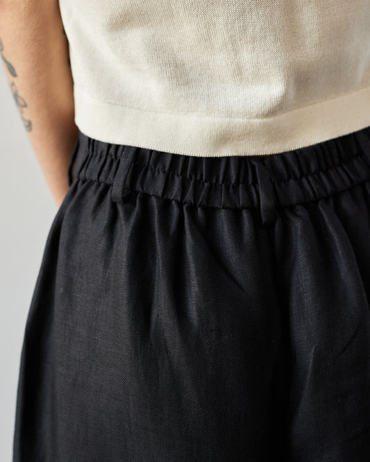 Cordera Skirt Linen Pants, Black