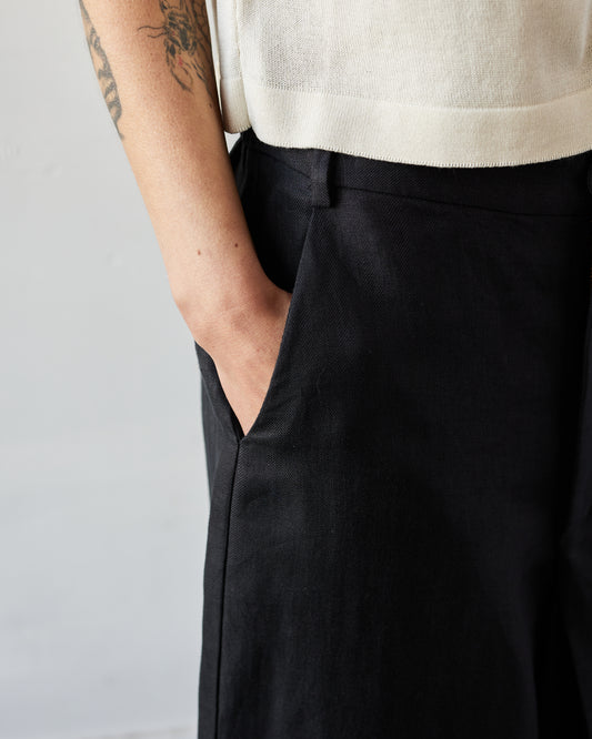 Cordera Skirt Linen Pants, Black