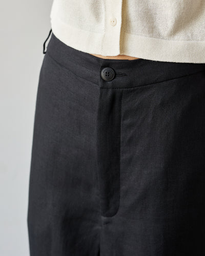 Cordera Skirt Linen Pants, Black