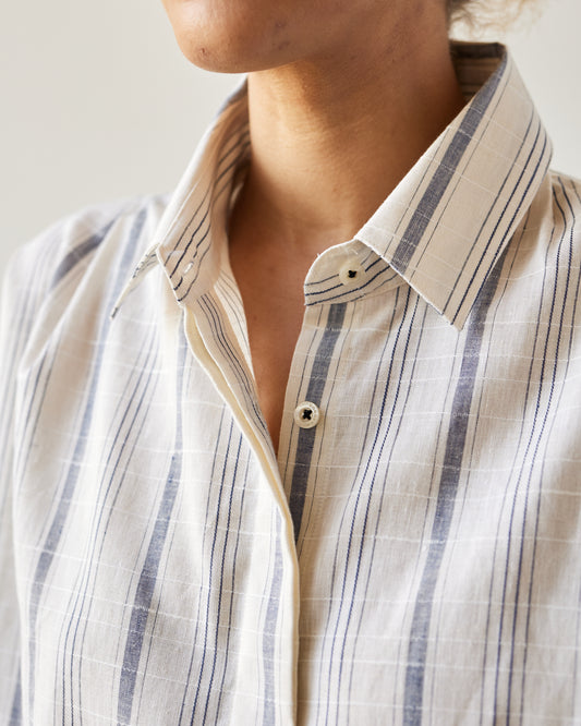 Cordera Striped Checkered Shirt, Indigo