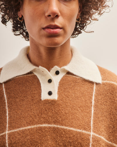 Cordera Suri Plaid Polo Sweater, Camel