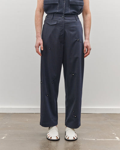 Cordera Tailoring Flower Pinstripe Pants, Navy