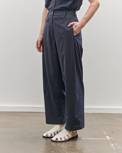 Cordera Tailoring Flower Pinstripe Pants, Navy