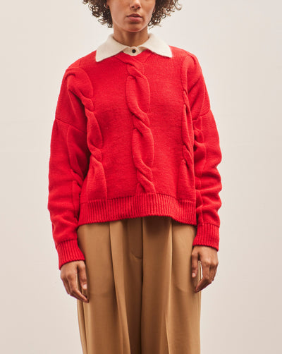 Cordera Wool & Cashmere Braided Sweater, Red