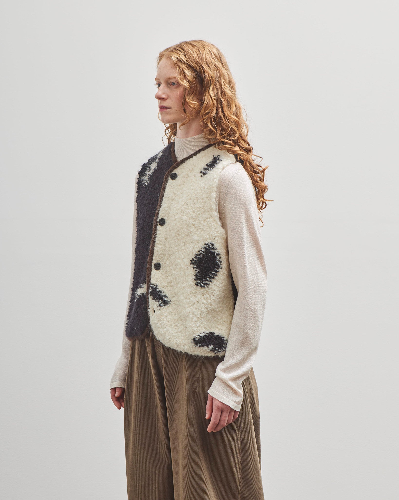 トップス CORONA wool mohair PILE VEST Cordera Wool & Mohair Blotch Vest, Off-White / Black – Glasswing