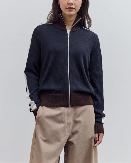 Merino Wool Sporty Cardigan, Navy