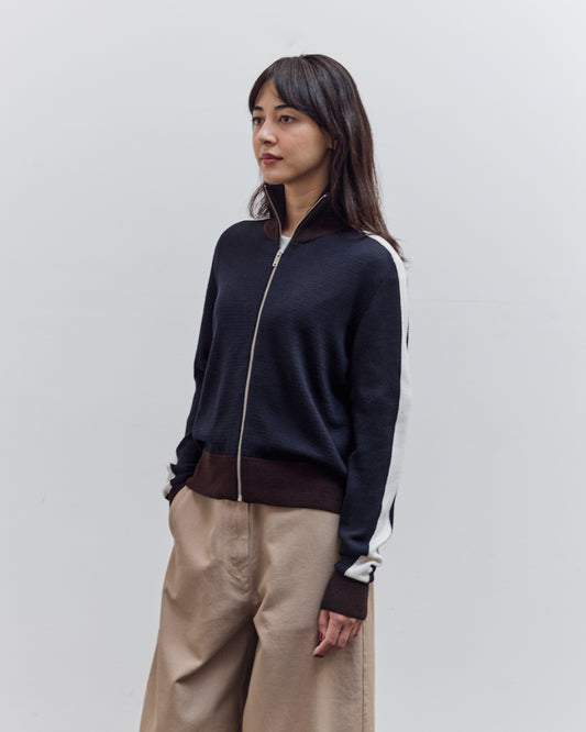 Merino Wool Sporty Cardigan, Navy