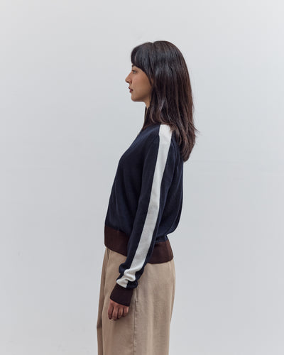 Merino Wool Sporty Cardigan, Navy