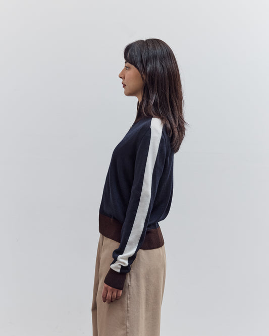 Merino Wool Sporty Cardigan, Navy