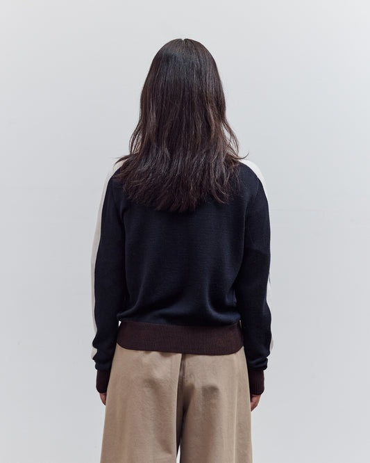 Merino Wool Sporty Cardigan, Navy