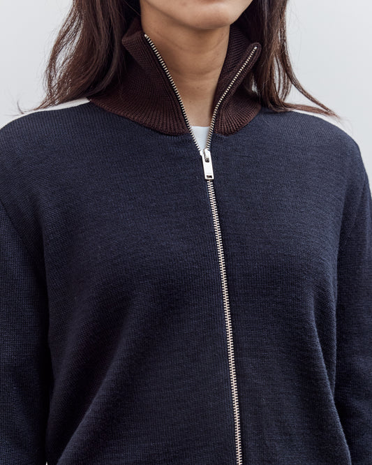 Merino Wool Sporty Cardigan, Navy