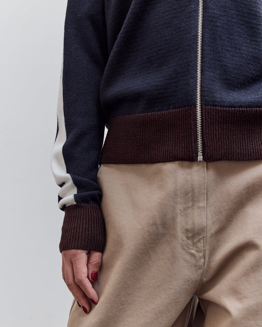 Merino Wool Sporty Cardigan, Navy