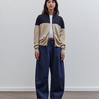 Merino Wool Colorblock Cardigan, Navy