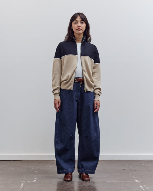 Merino Wool Colorblock Cardigan, Navy