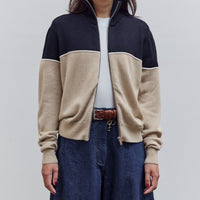 Merino Wool Colorblock Cardigan, Navy