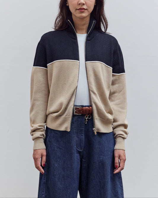 Merino Wool Colorblock Cardigan, Navy