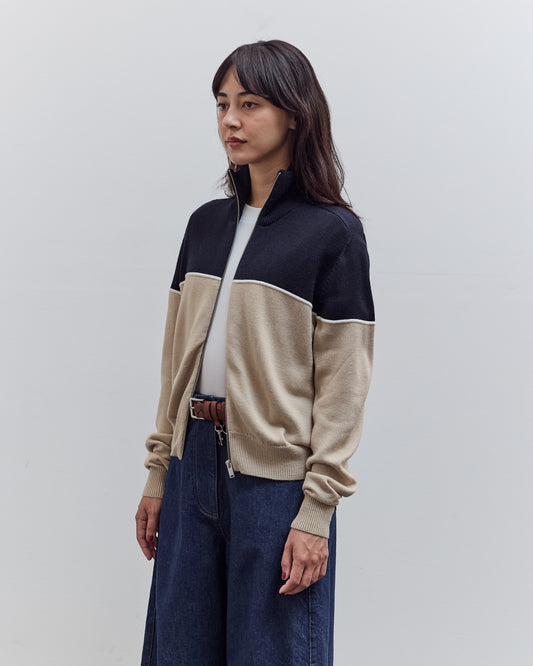 Merino Wool Colorblock Cardigan, Navy