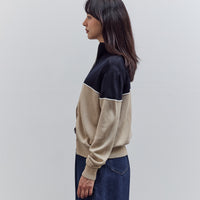 Merino Wool Colorblock Cardigan, Navy