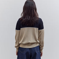 Merino Wool Colorblock Cardigan, Navy