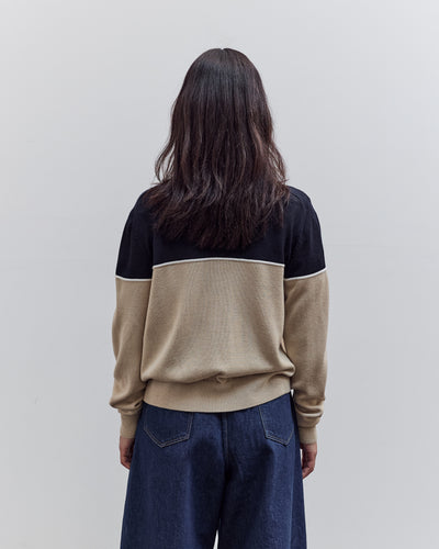 Merino Wool Colorblock Cardigan, Navy