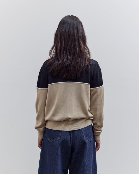 Merino Wool Colorblock Cardigan, Navy