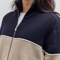 Merino Wool Colorblock Cardigan, Navy