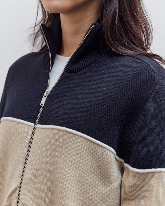 Merino Wool Colorblock Cardigan, Navy